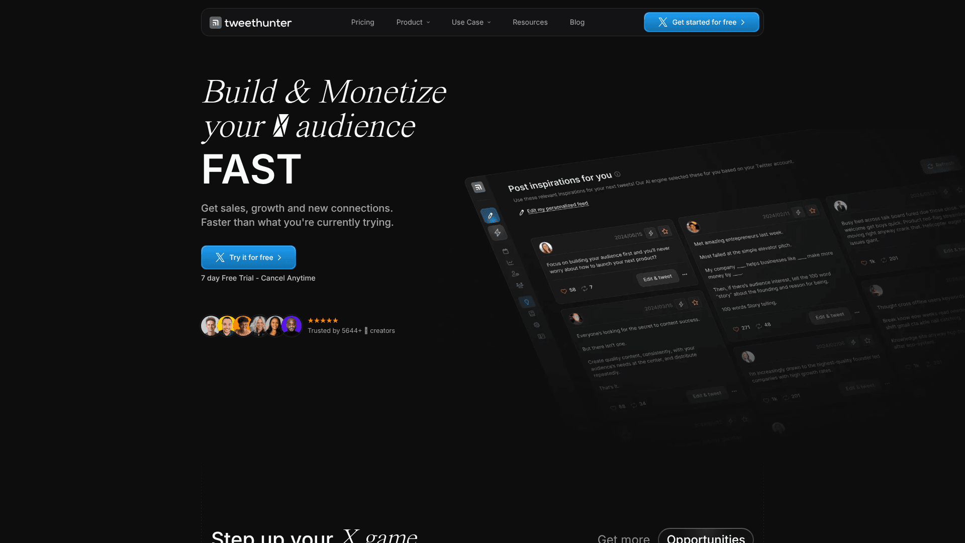 Tweet Hunter website showing its X growth product