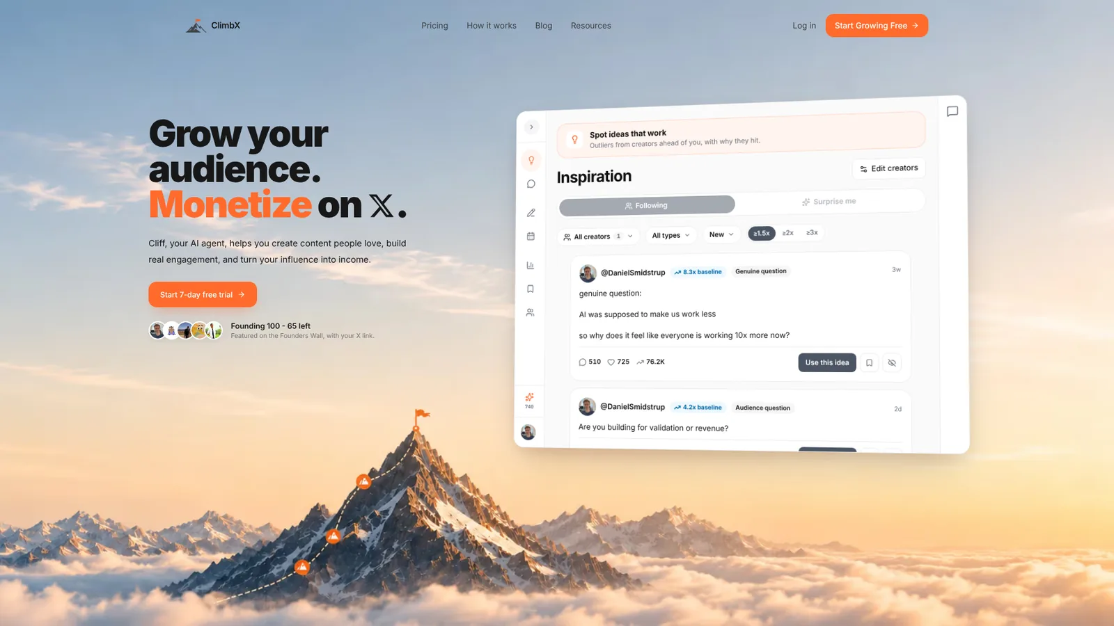 ClimbX product page showing its X growth workflow
