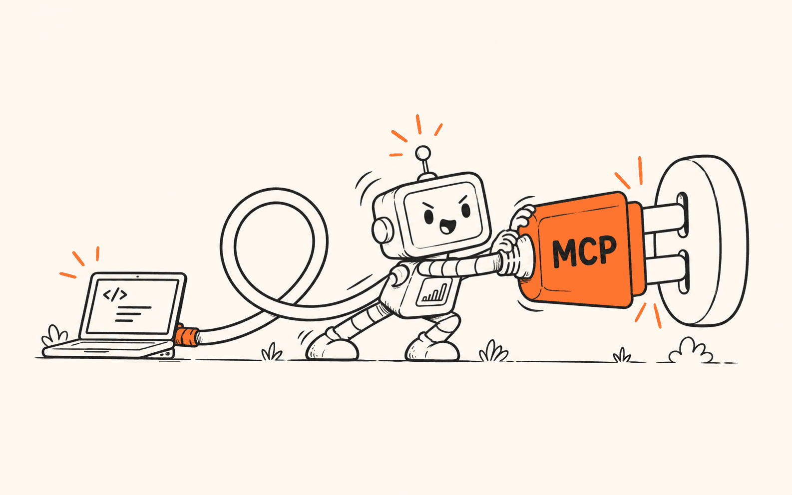 A robot pushing an oversized orange MCP connector into a socket